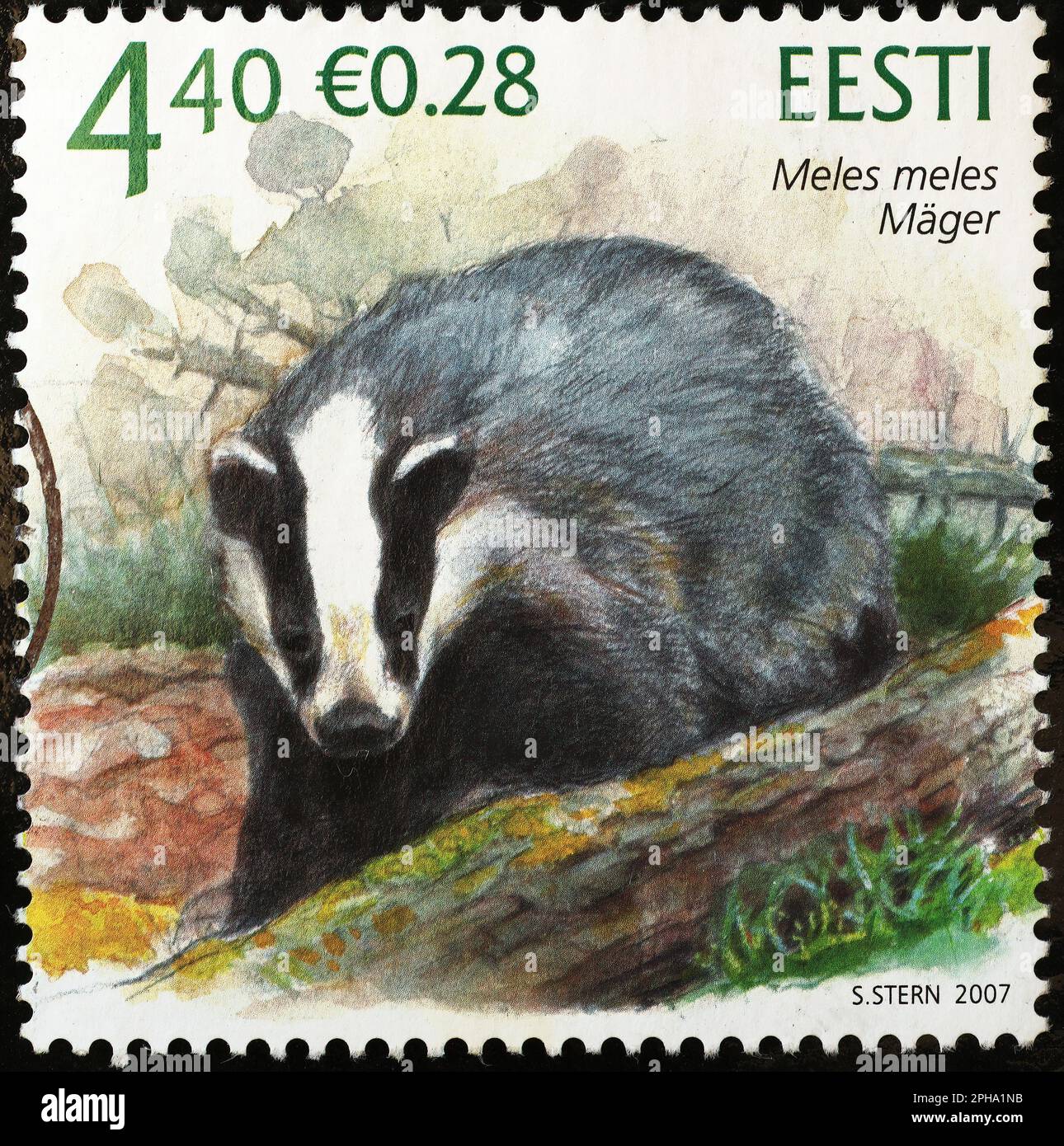 Badger on postage stamp of Estonia Stock Photo