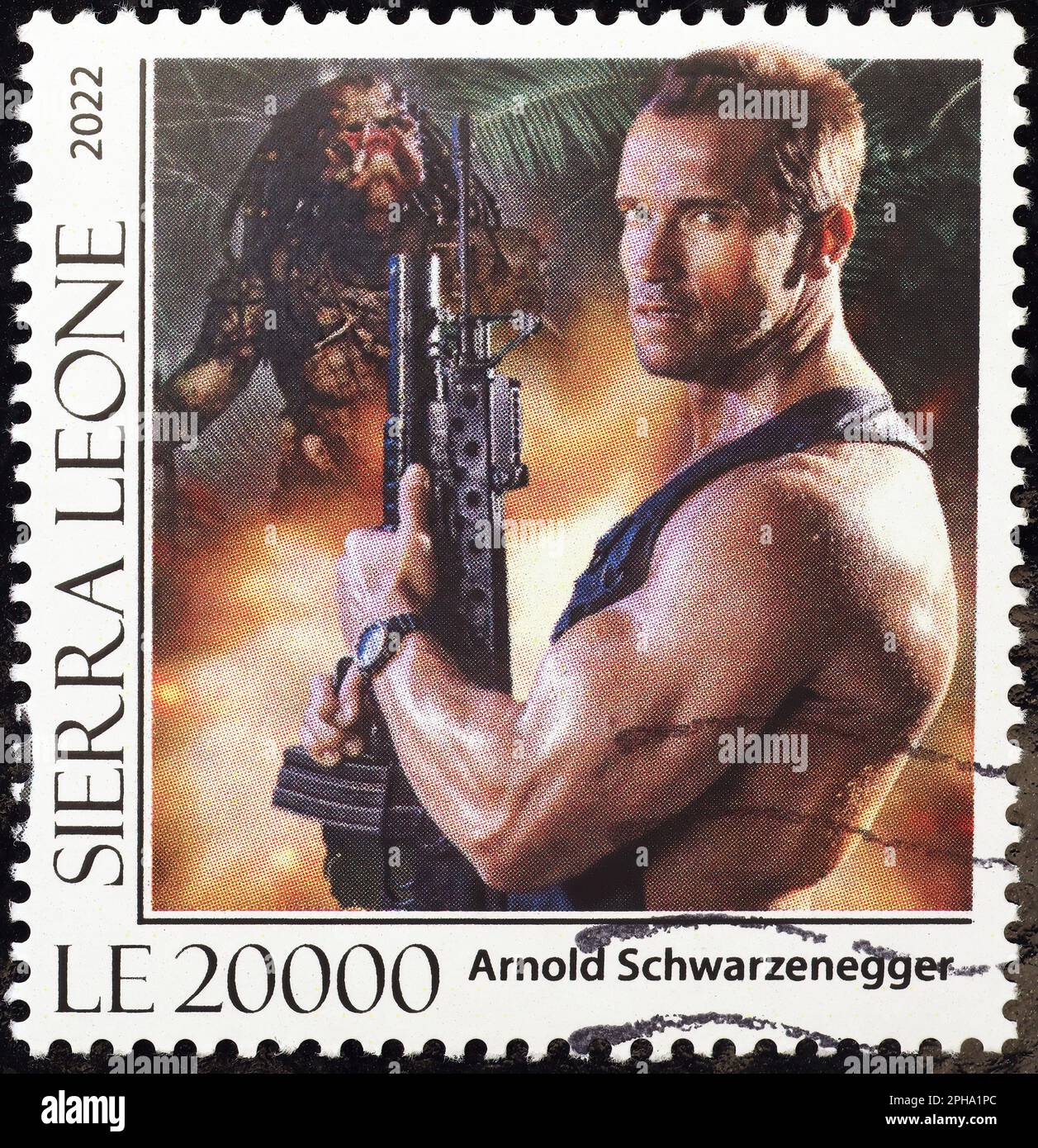 Arnold Schwarzenegger portrait on african postage stamp Stock Photo