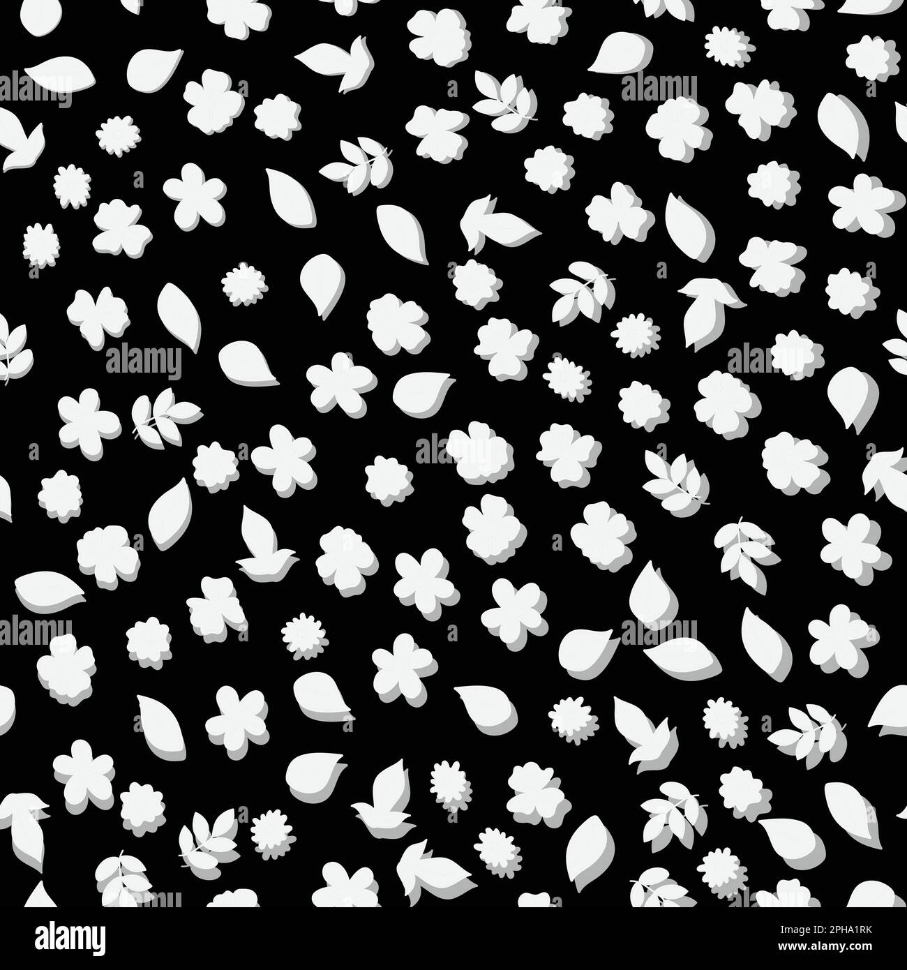 Seamless pattern with white floral silhouette on black background