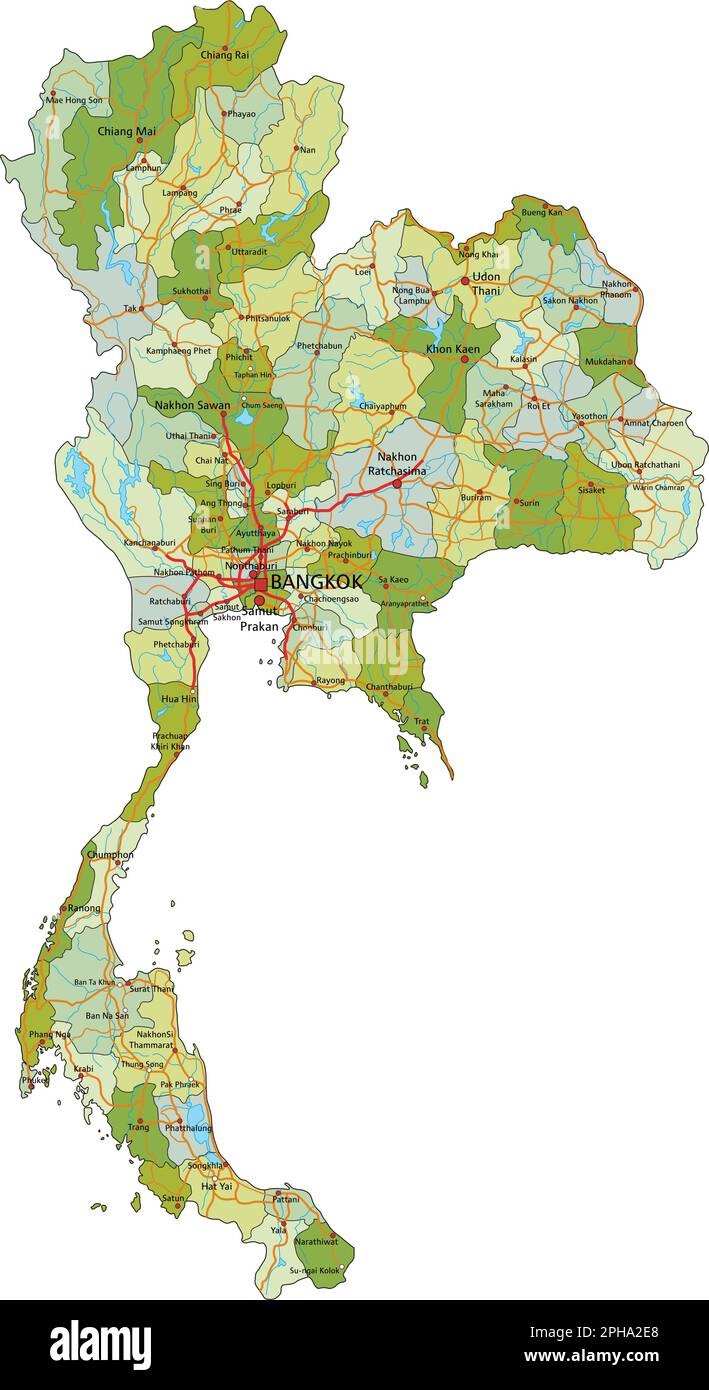 Highly detailed editable political map with separated layers. Thailand ...