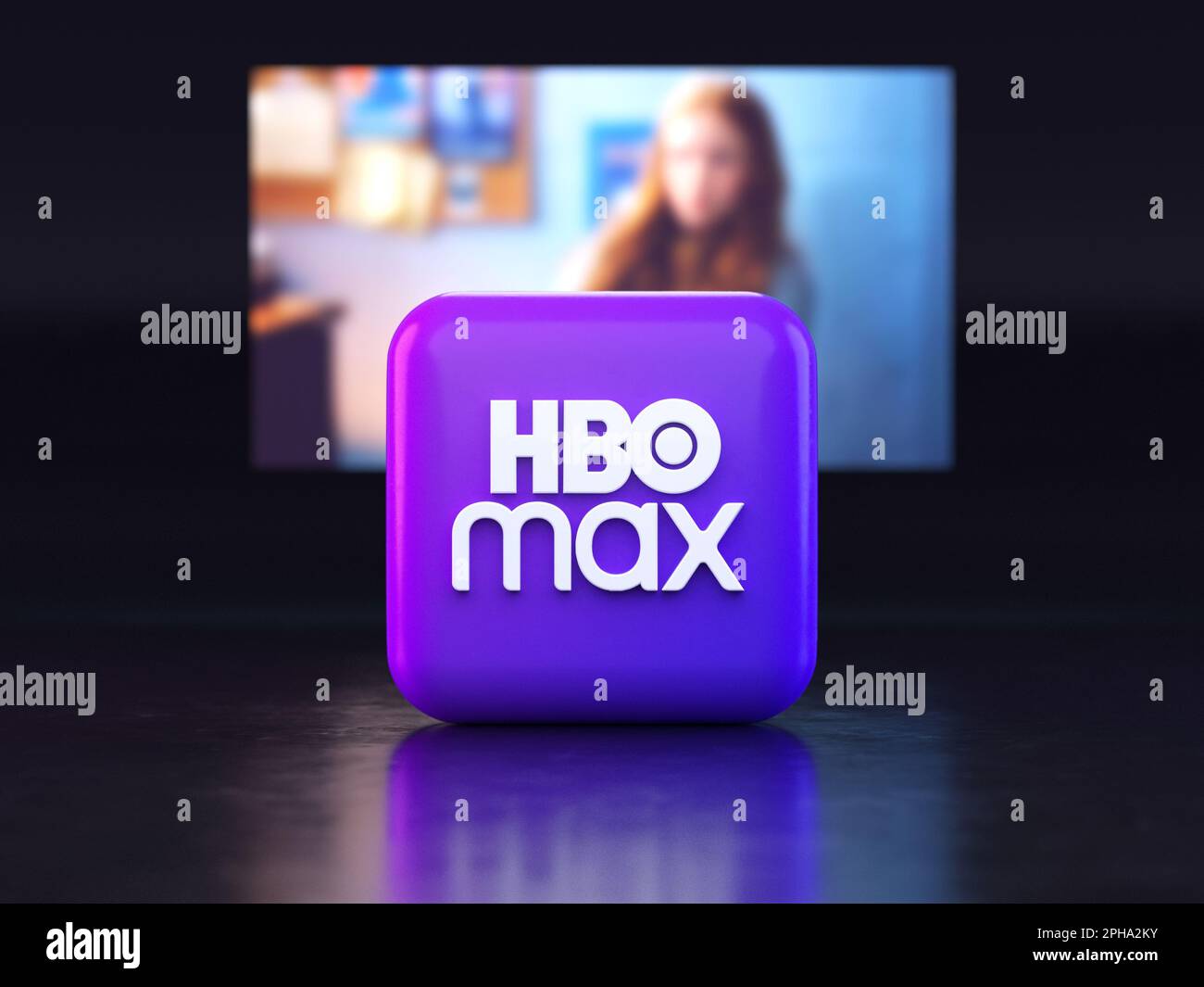 Valencia, Spain - March, 2023: HBO Max app logo in front of a TV screen,  icon in 3D illustration. HBO Max is a global provider of streaming movies  and Stock Photo - Alamy