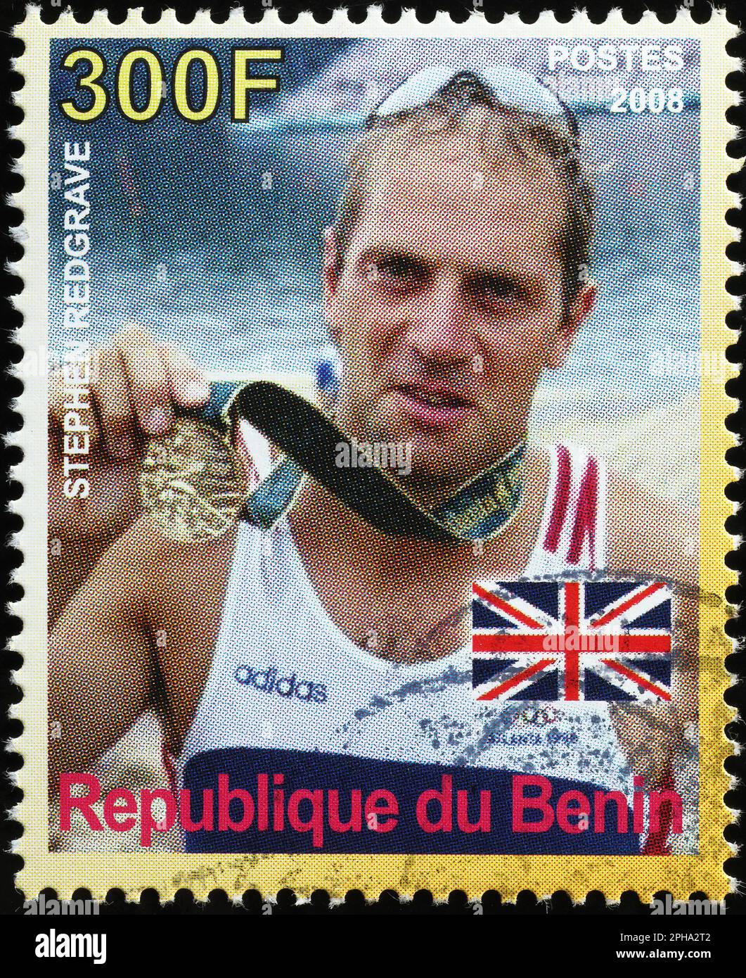British retired rower Steve Redgrave on postage stamp Stock Photo