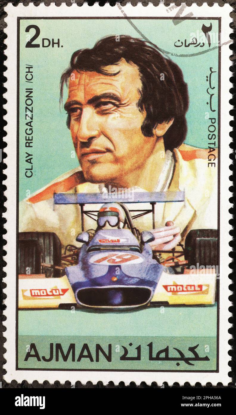 Clay Regazzoni portrait on postage stamp Stock Photo