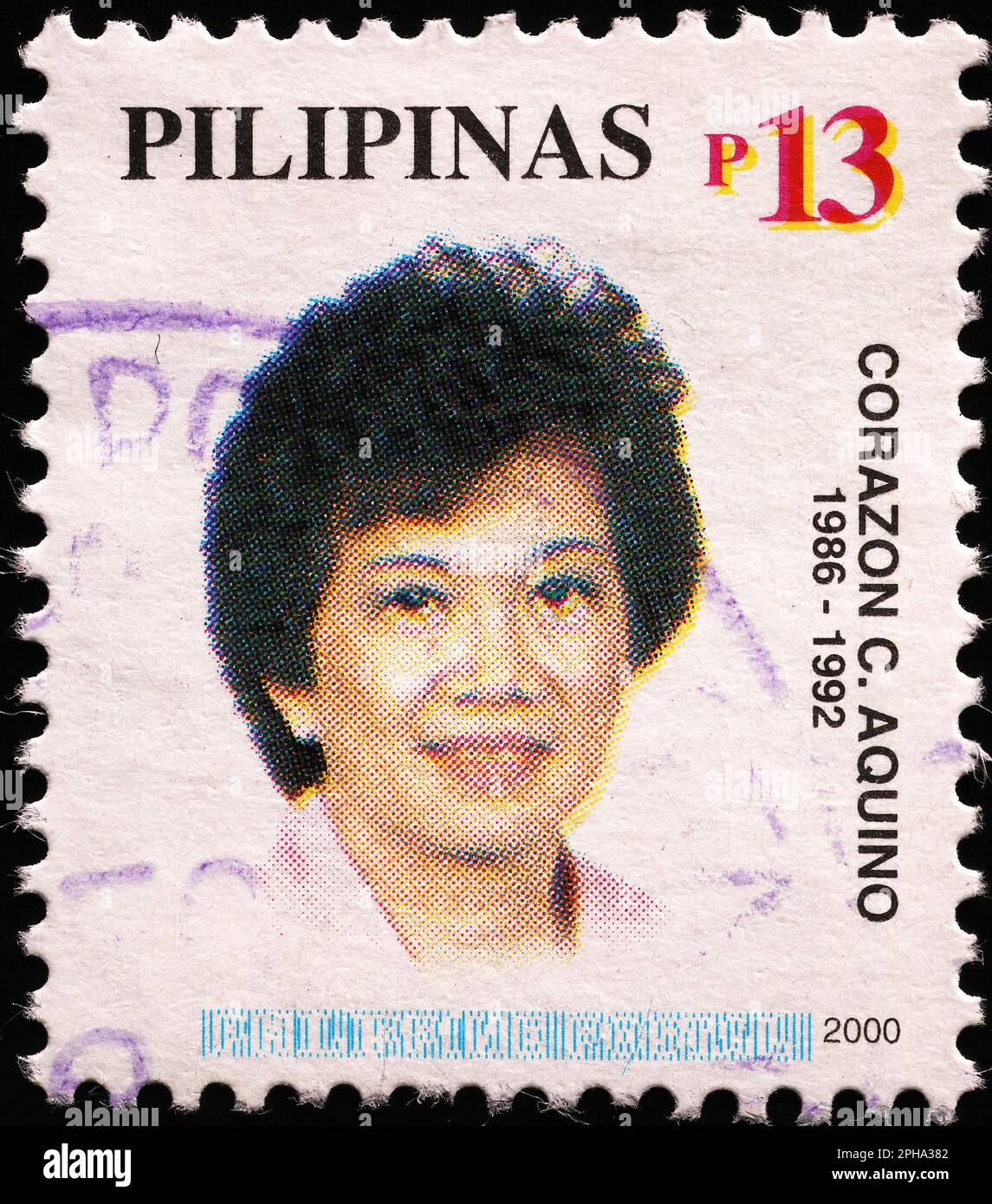 Corazon Aquino on stamp from Philippines Stock Photo