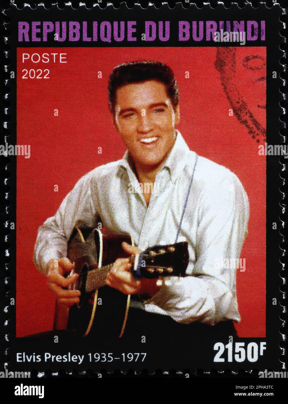 Elvis Presley portrait on postage stamp of Burundi Stock Photo