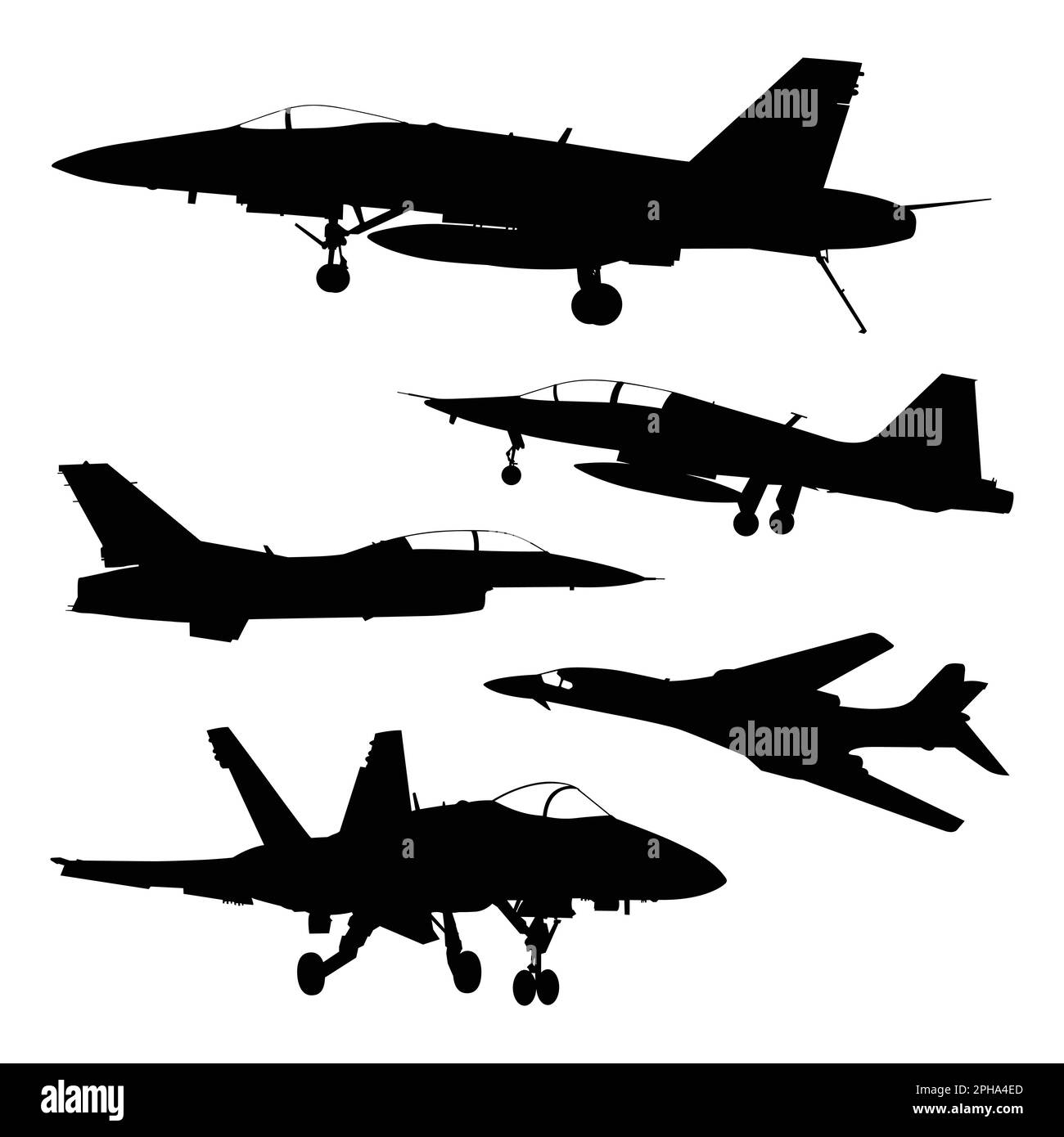 Set of silhouettes of military aircraft on a white background. Vector