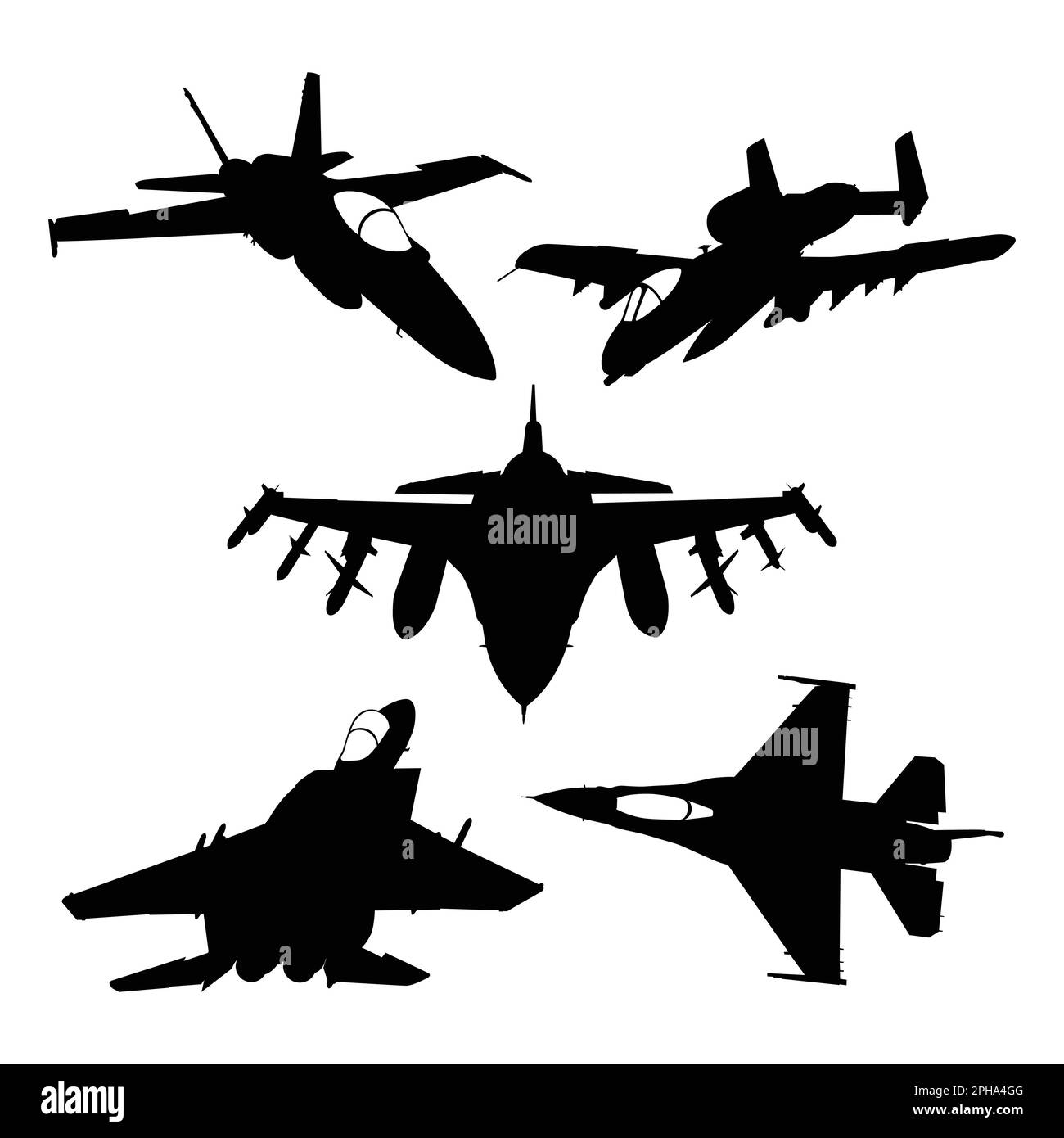 Set of silhouettes of military aircraft on a white background. Vector
