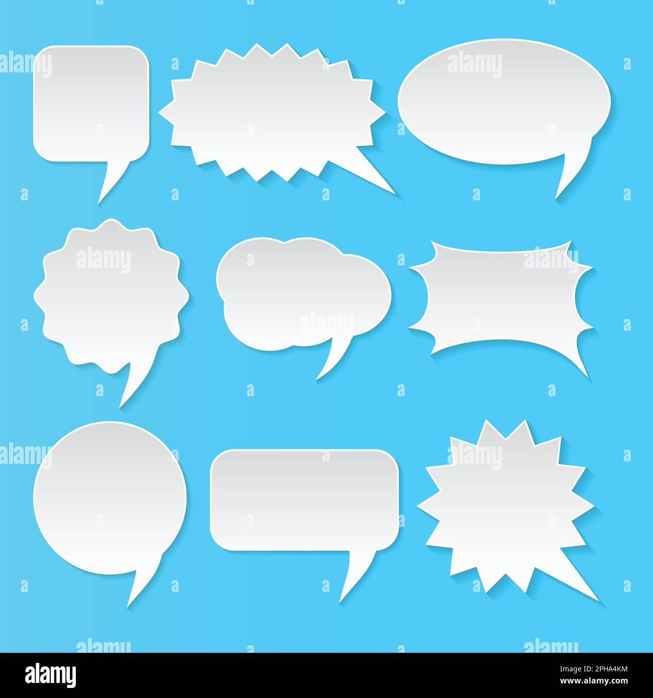 Set of white speech bubbles on a blue background. Vector illustration ...