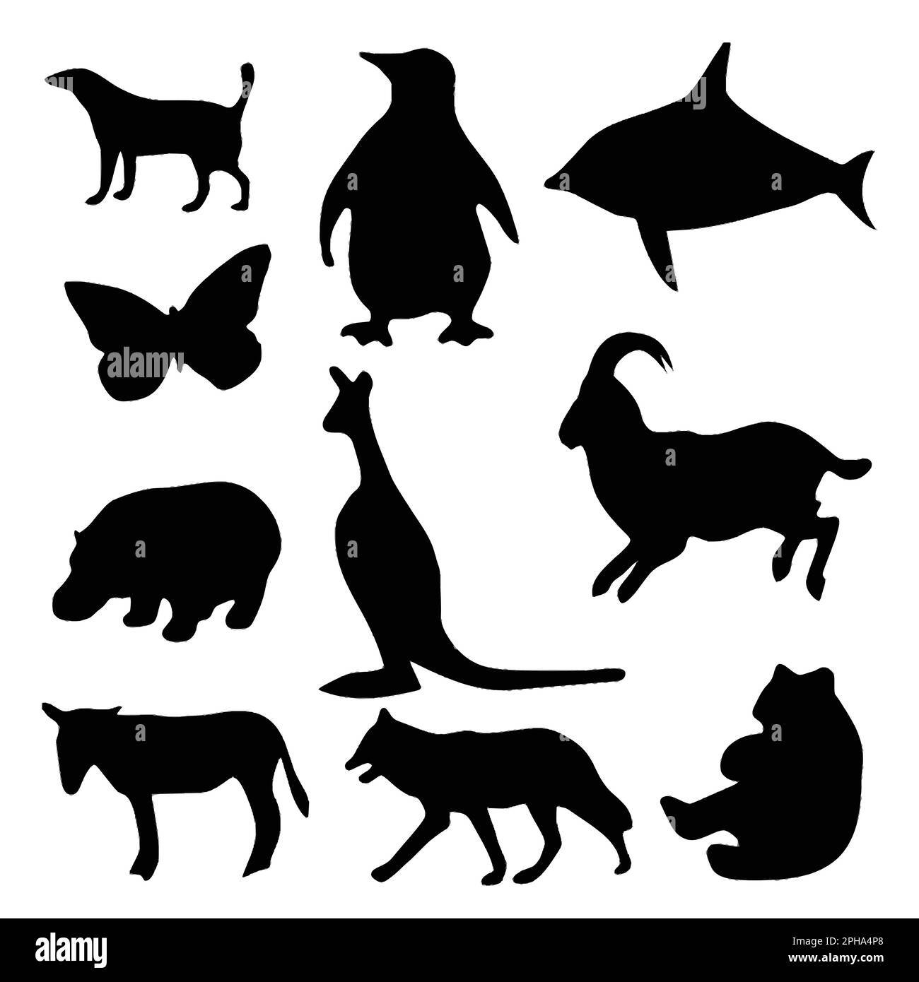 Animals silhouettes set isolated on white background. Vector ...