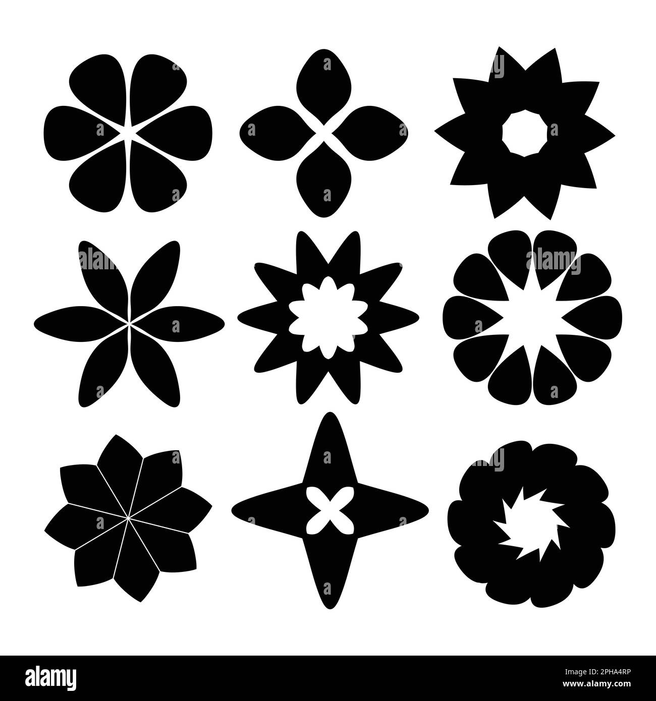 Set of flower icons in black on a white background. Vector illustration ...