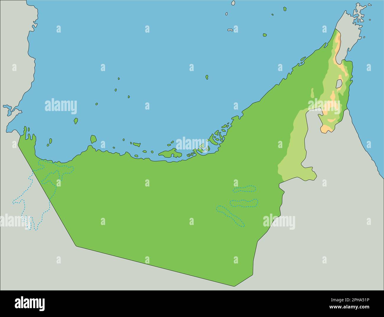 High detailed United Arab Emirates physical map. Stock Vector