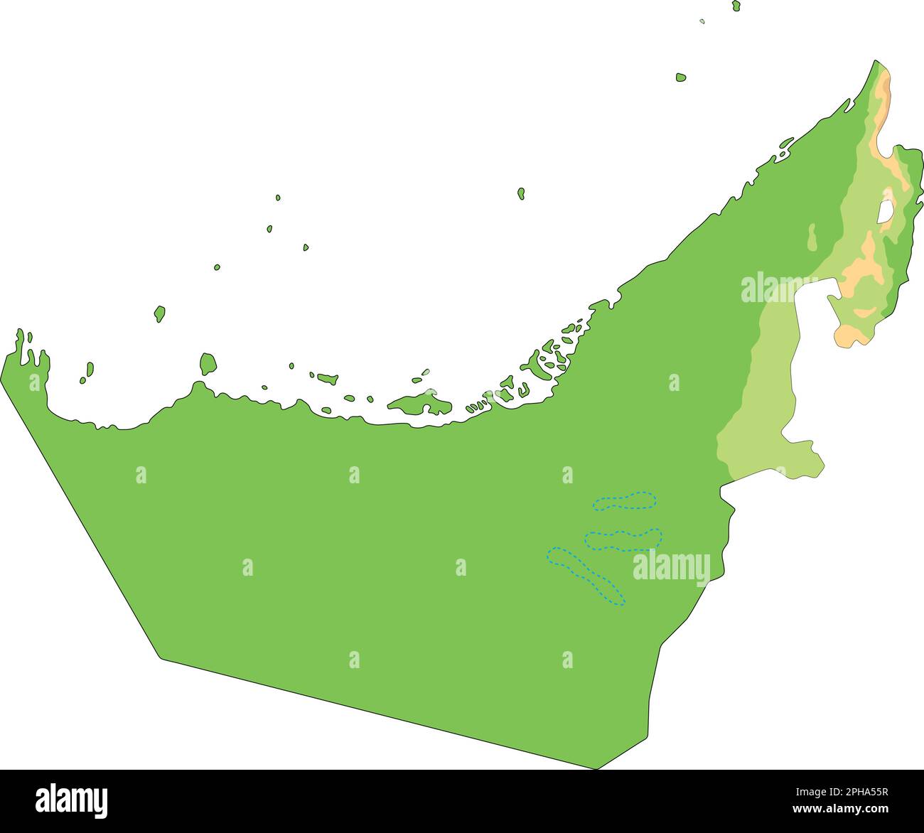 High detailed United Arab Emirates physical map. Stock Vector