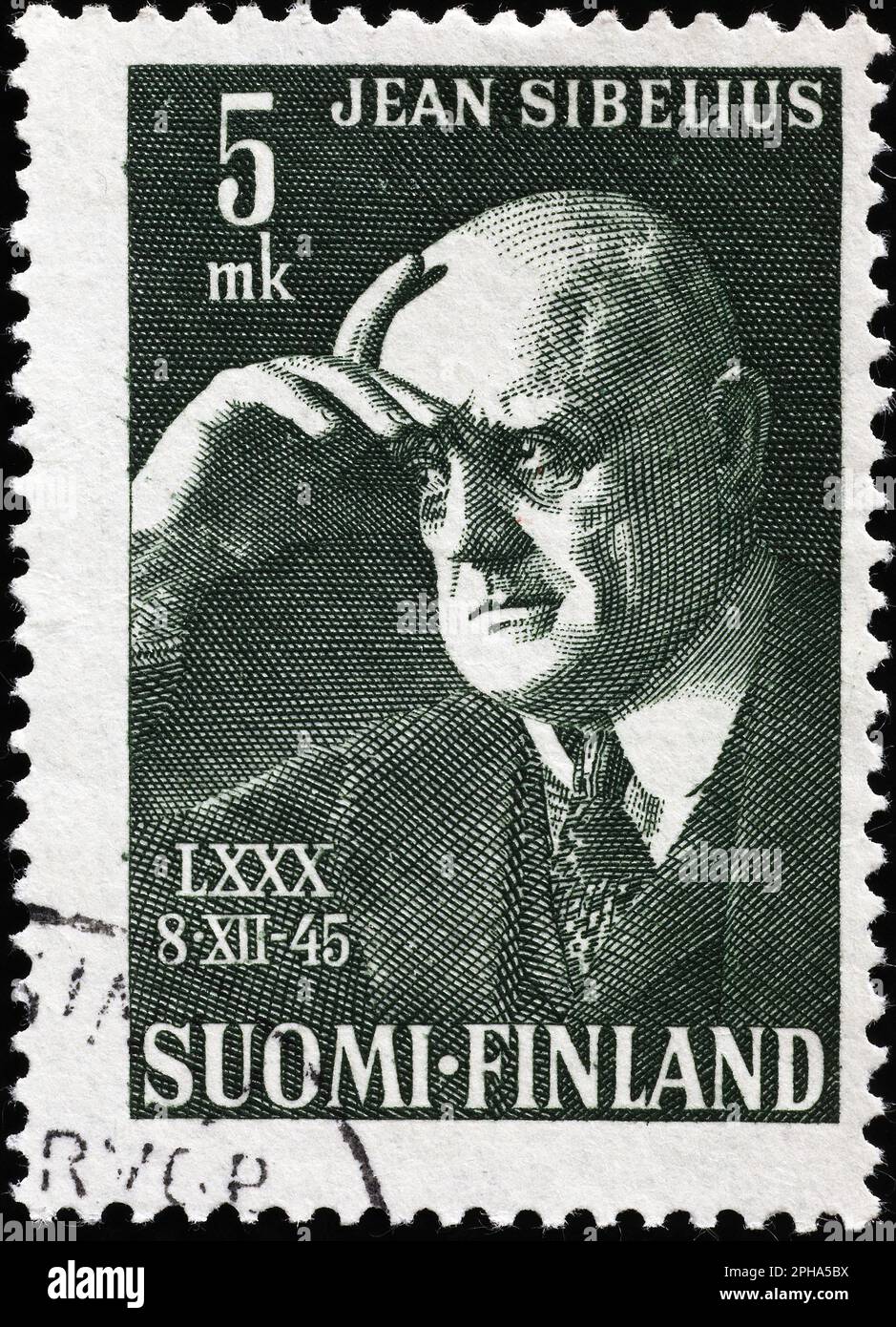Jean Sibelius portrait on finnish postage stamp Stock Photo