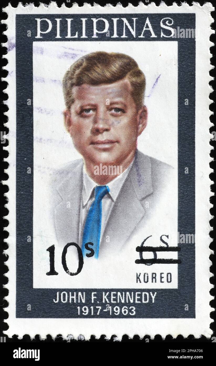 Portrait of John Kennedy on postage stamp of Philippines Stock Photo