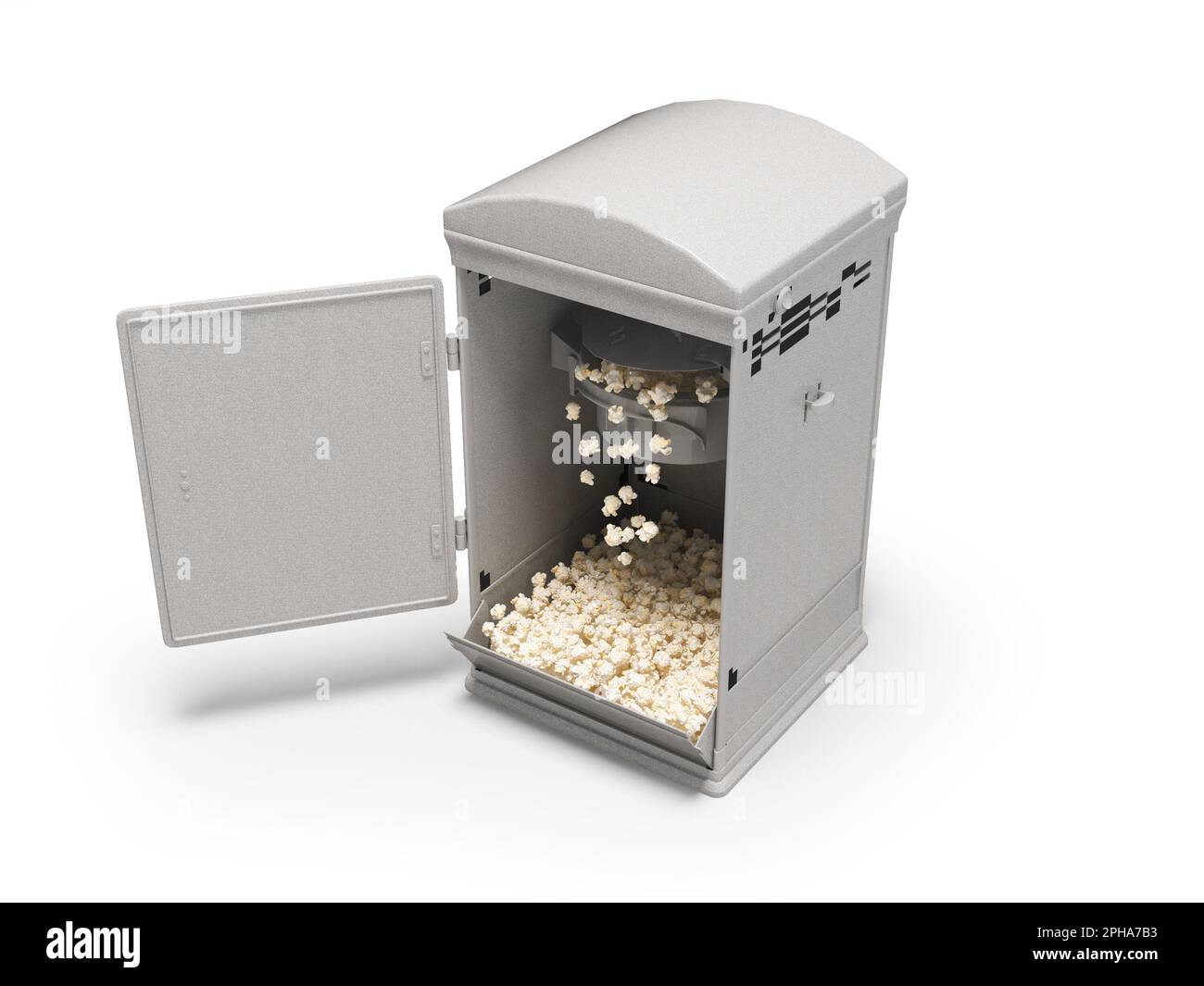 3D illustration of popcorn machine with boiler on white background with