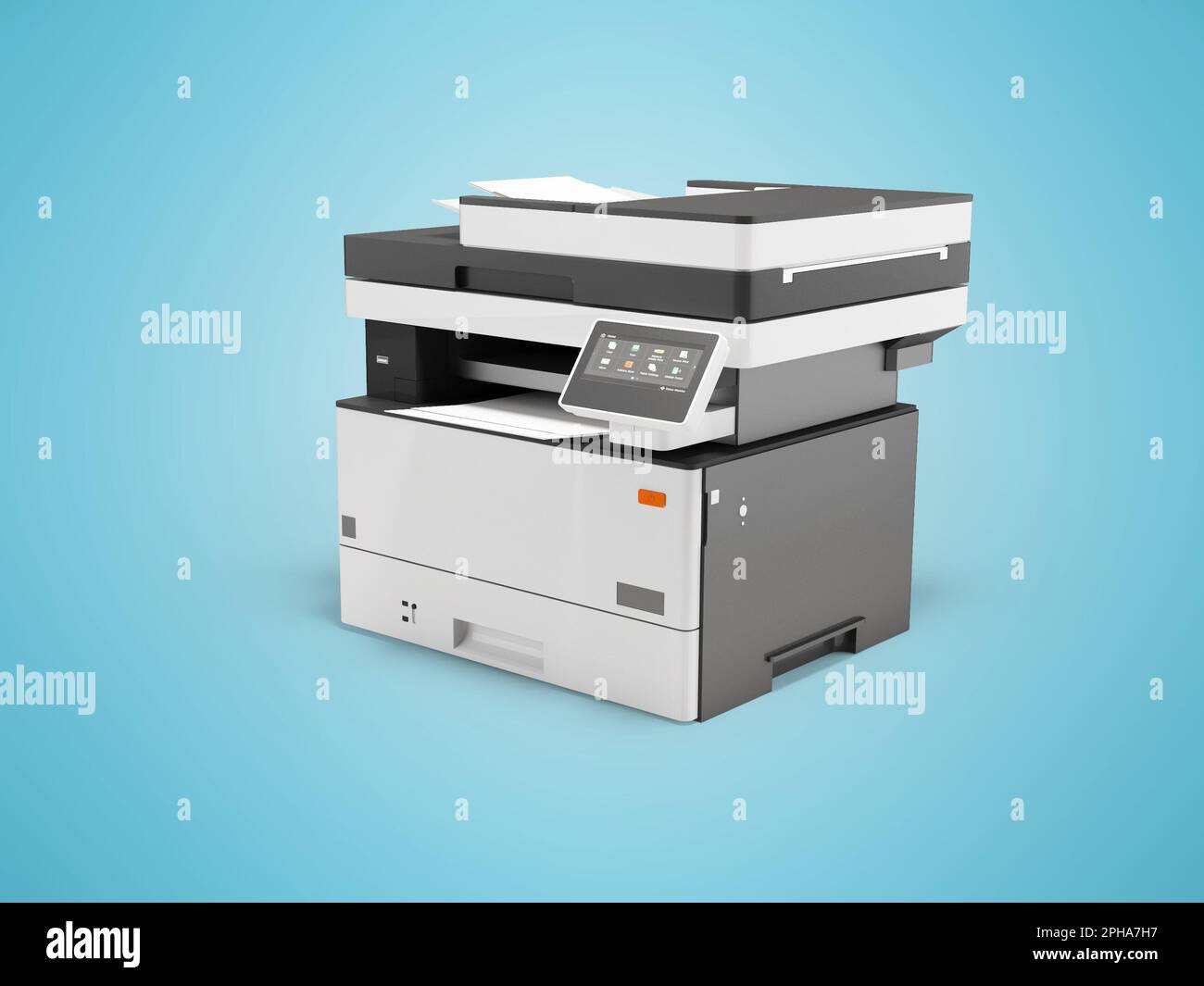 3d illustration of universal printer scanner with display for selecting