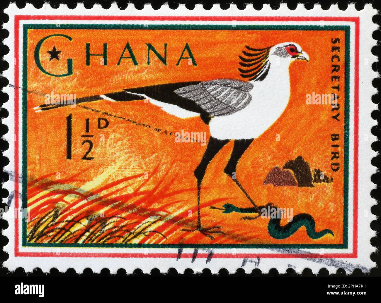 Secretary bird on postage stamp of Ghana Stock Photo