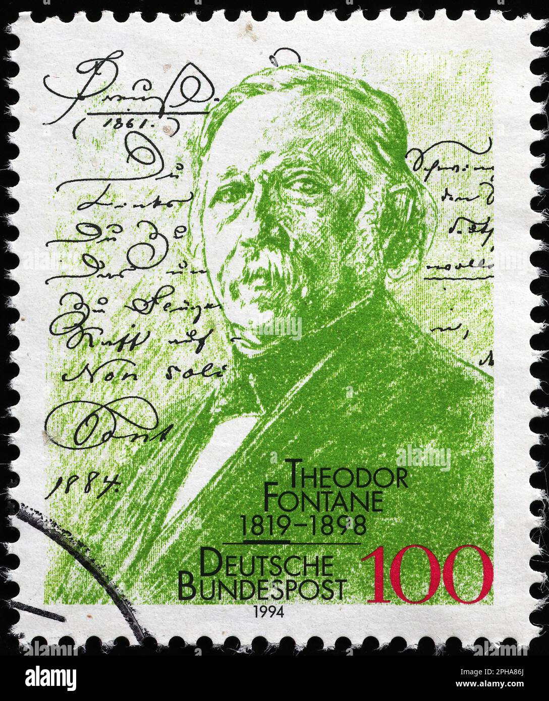 Theodor Fontane on german postage stamp Stock Photo