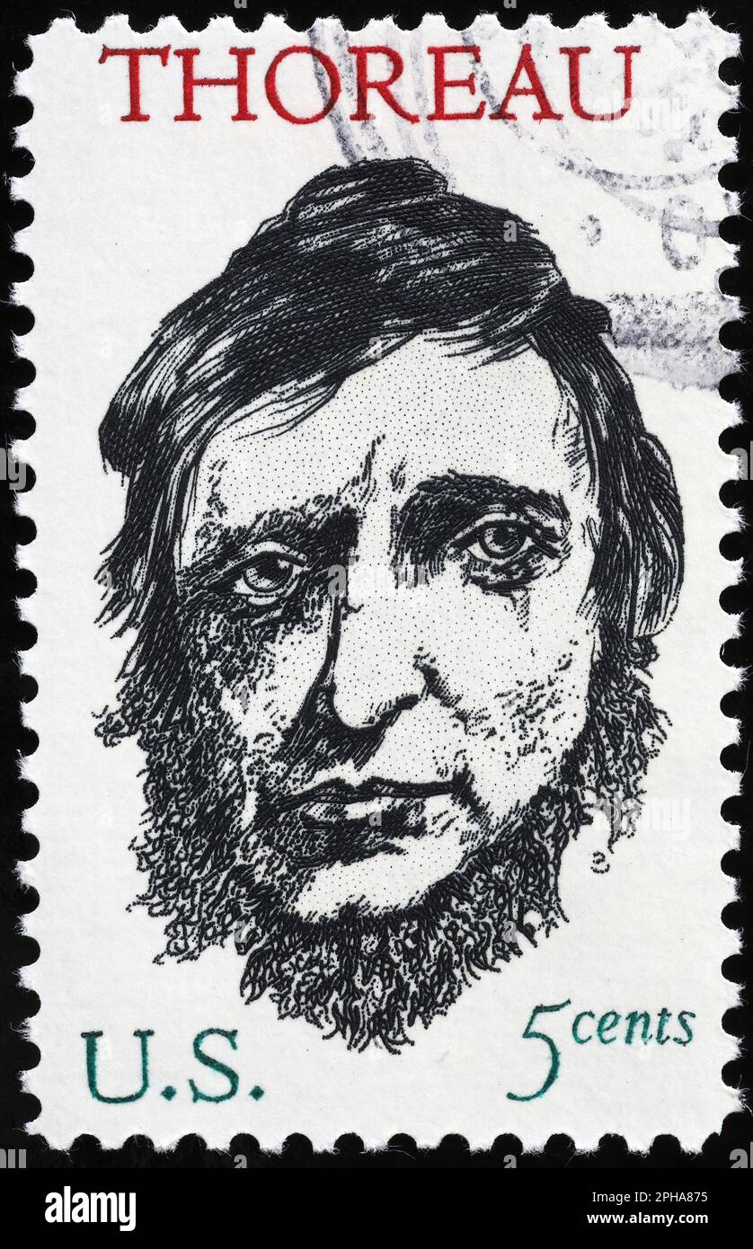 Thoreau portrait on old american postage stamp Stock Photo