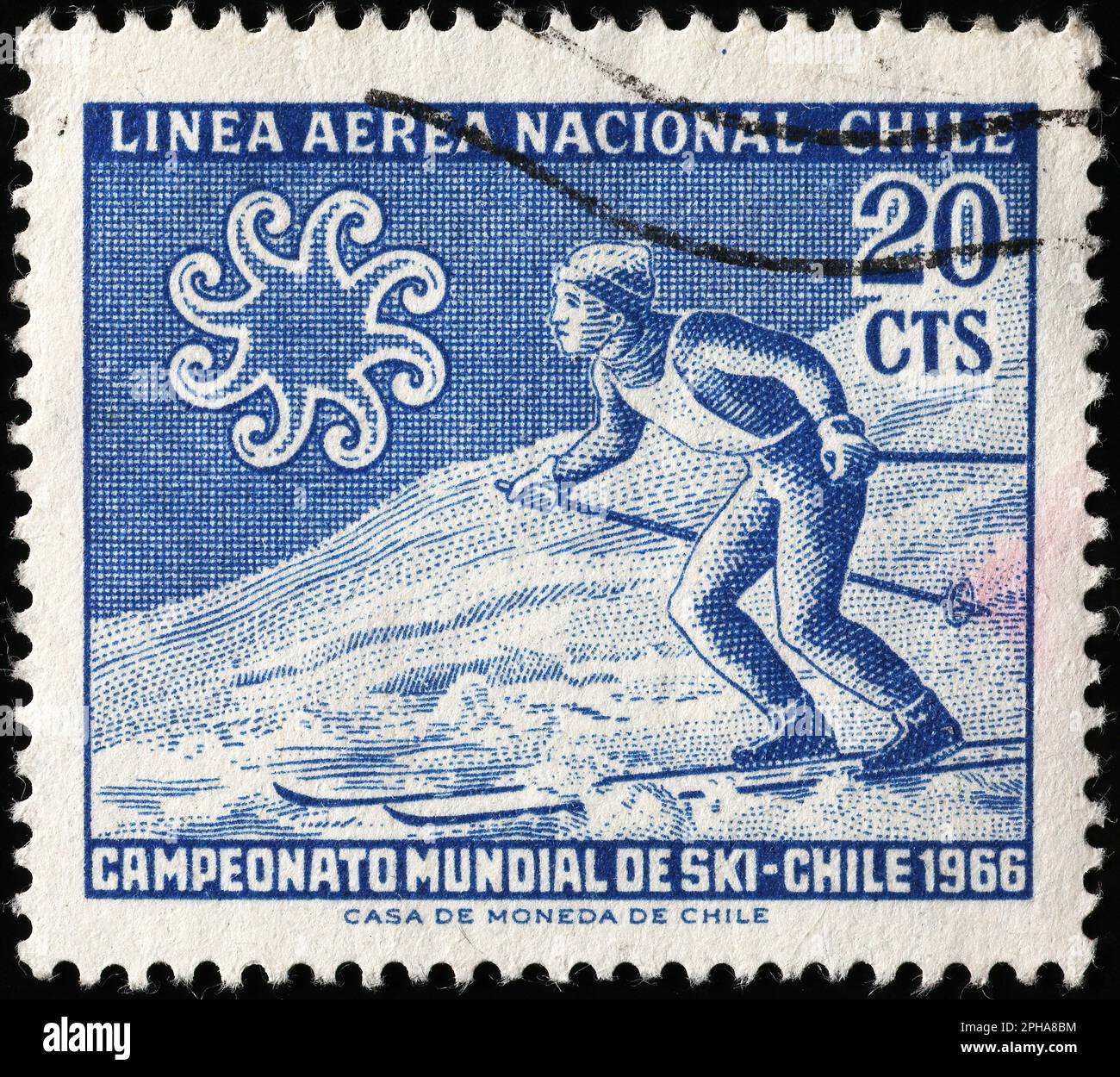 Vintage stamp of the 60's with a chilean skier Stock Photo