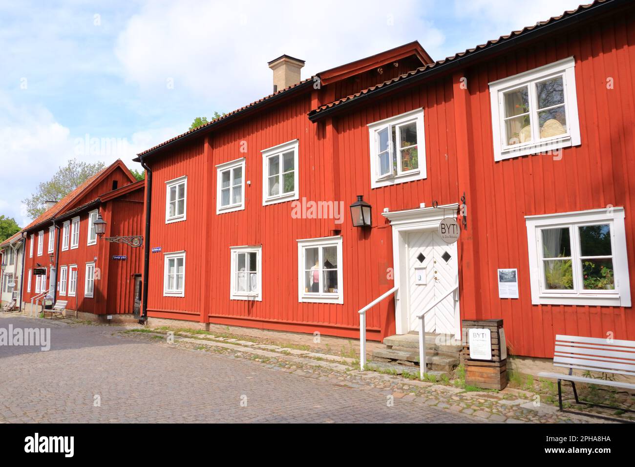 June 01 2022 Orebro in Sweden Beautiful old timber houses in