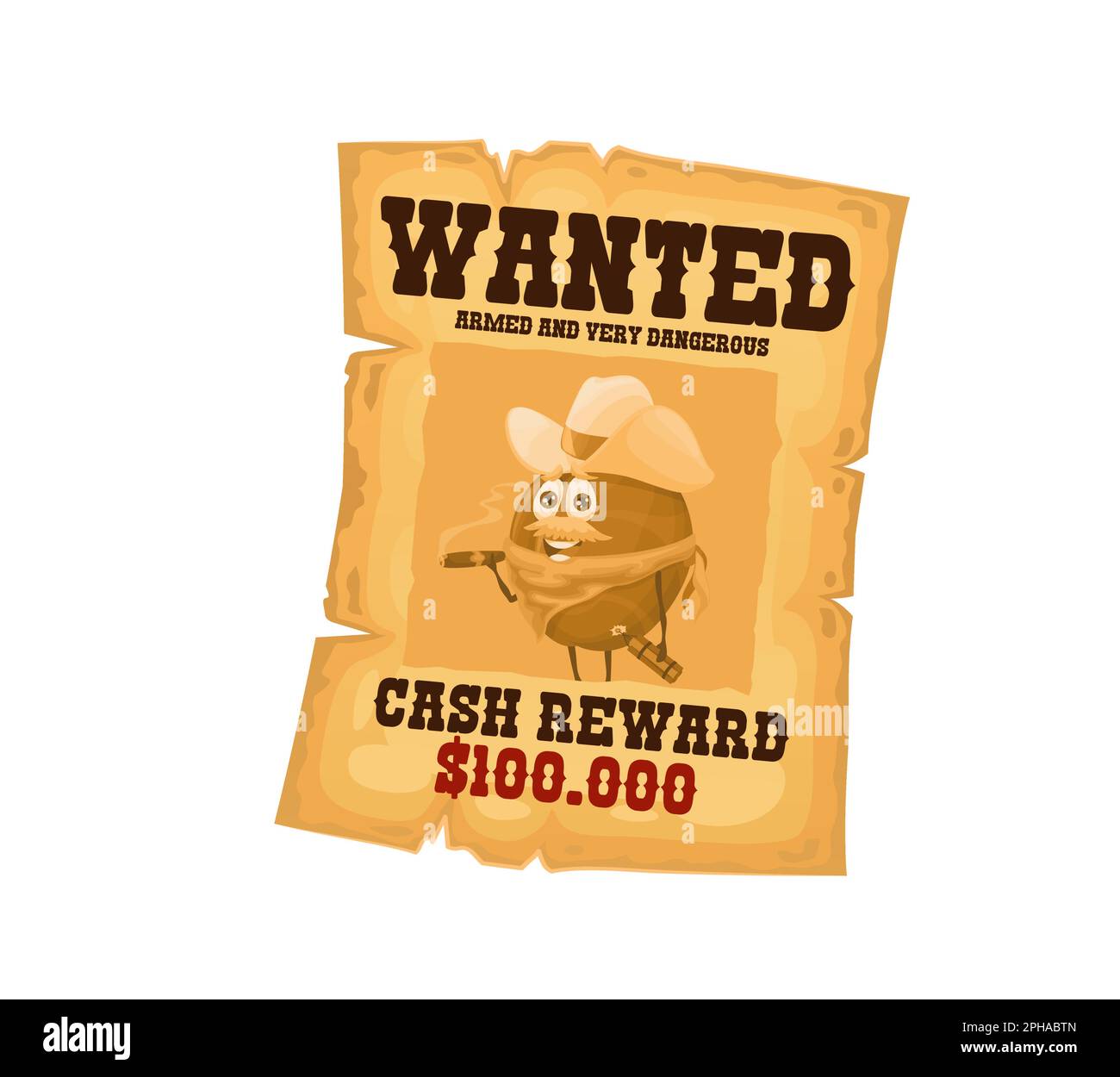 Vintage Western wanted poster with plum bandit character, vector fruit robber. Wanted dead or alive reward poster with funny cartoon plum fruit in wes Stock Vector