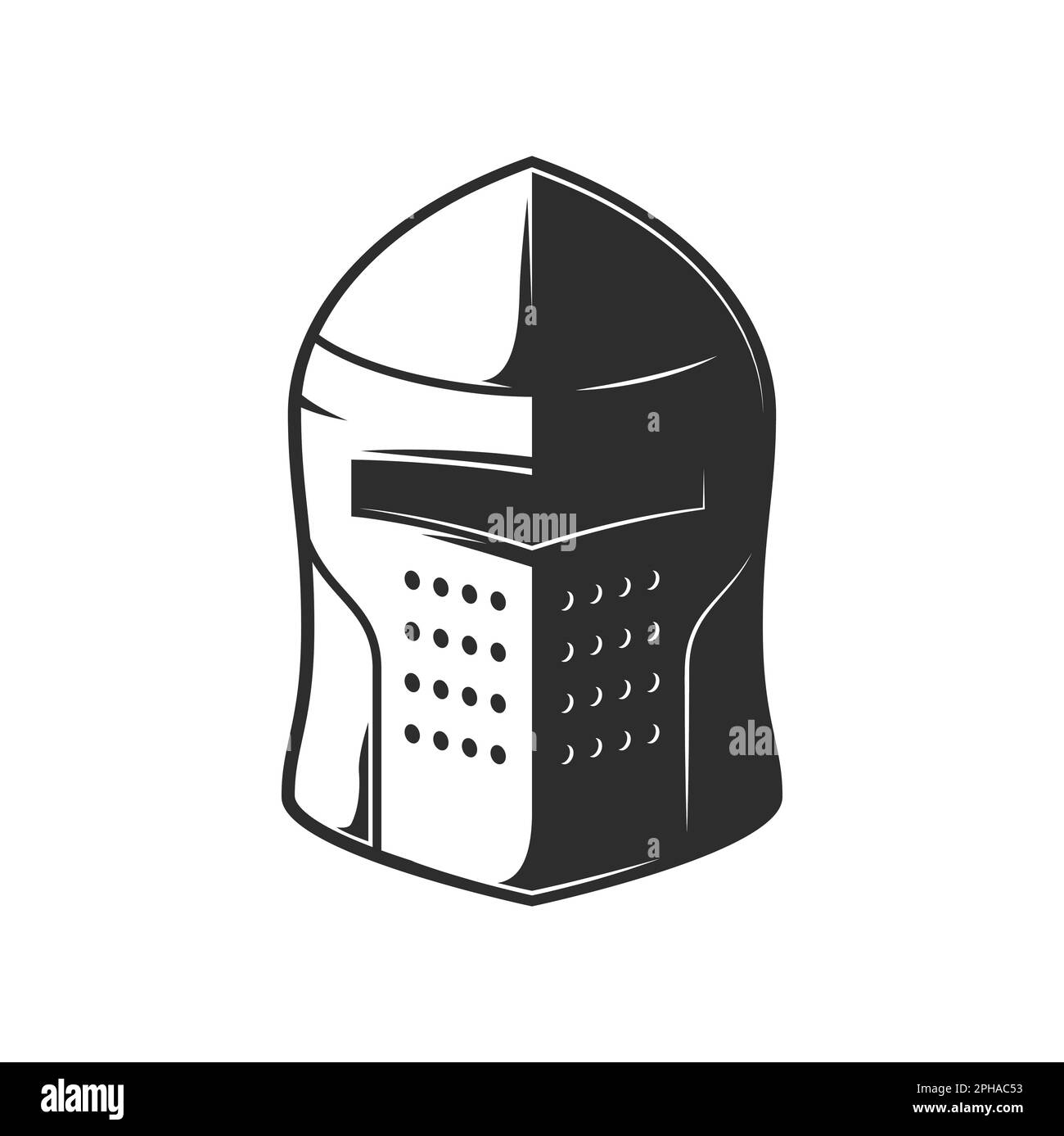 Knight warrior helmet, medieval army soldier or fighter heraldry armor. Vector helm with closed visor of ancient roman gladiator, spartan soldier, tro Stock Vector