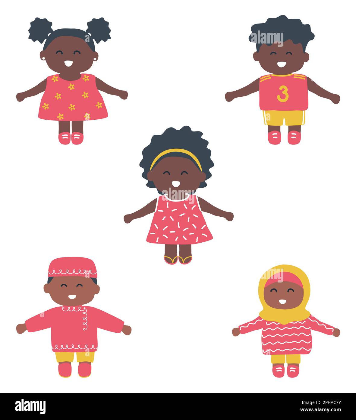 Set. Diverse group of baby girls and baby boys. Cute cartoon characters. Vector illustration Stock Vector