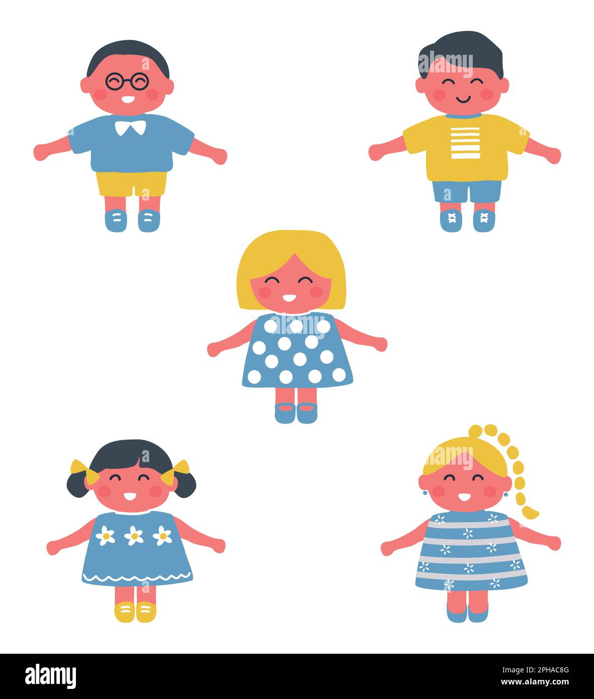 Set. Baby girls and baby boys. Cute cartoon characters. Vector illustration Stock Vector