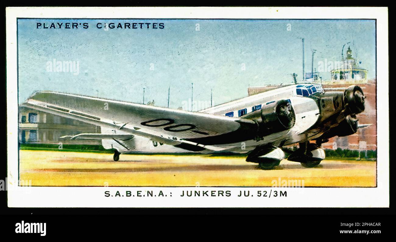 Sabena, Junkers JU52 3M - Vintage Cigarette Card Stock Photo