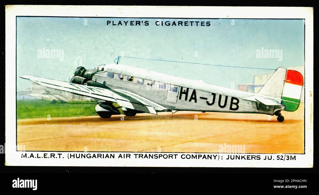 M.A.L.E.R.T. Junkers JU52 - Vintage Cigarette Card Stock Photo
