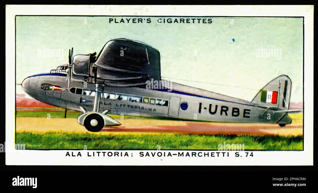ALA Littoria, SavoiaMarchetti S74 Vintage Cigarette Card Stock Photo