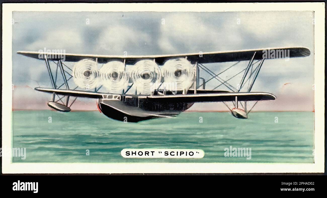 Short's Scipio Flying Boat - Vintage Cigarette Card Stock Photo