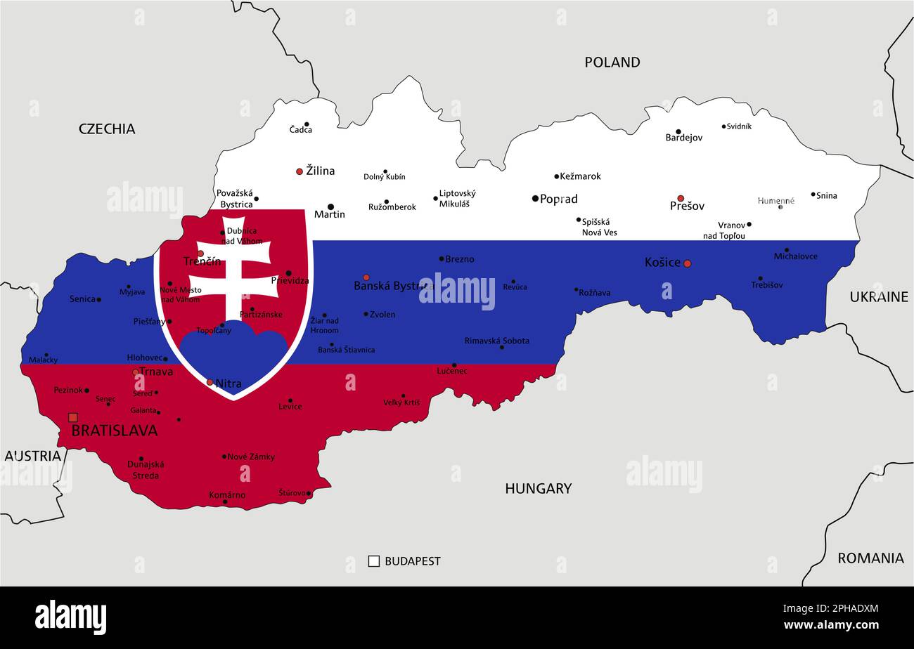 Slovakia Highly Detailed Political Map With National Flag Isolated On Slovakia Highly Detailed Political Map With National Flag Isolated On White Background 2PHADXM 