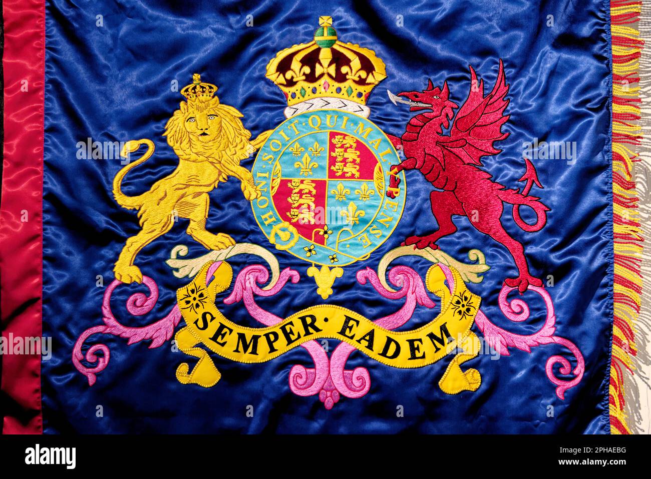 Vintage old Royal Worcester flag at Tudor House Museum Worcester, Worcestershire, England, United Kingdom - 28th of January 2023 Stock Photo