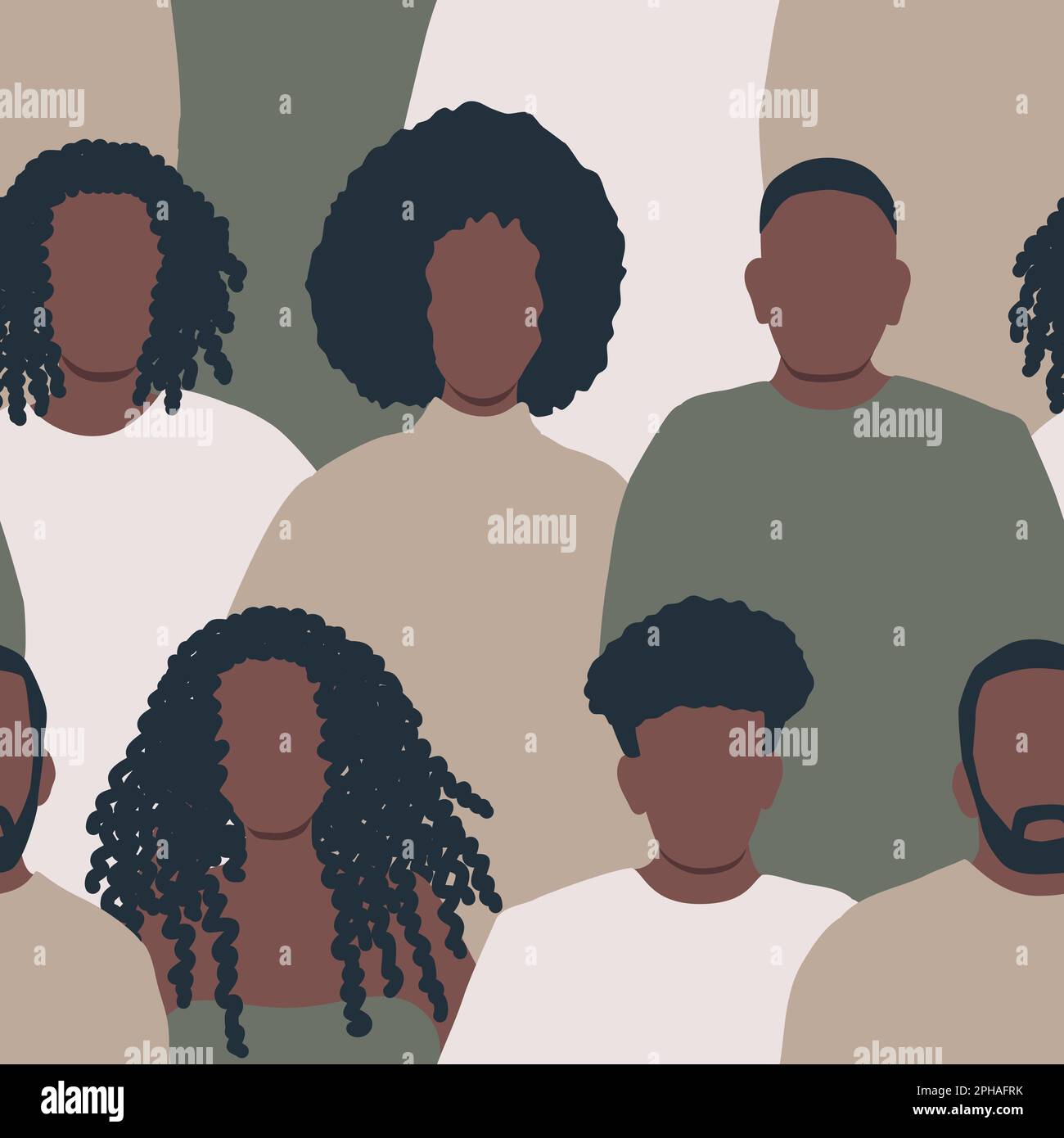 Seamless background with black people. There are silhouettes of different men and women. Pattern with people icons. Crowd. Vector illustration. Stock Vector
