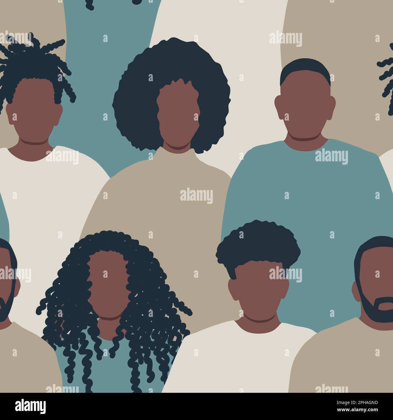 Seamless background with black people. There are silhouettes of different men and women. Pattern with people icons. Crowd. Vector illustration Stock Vector