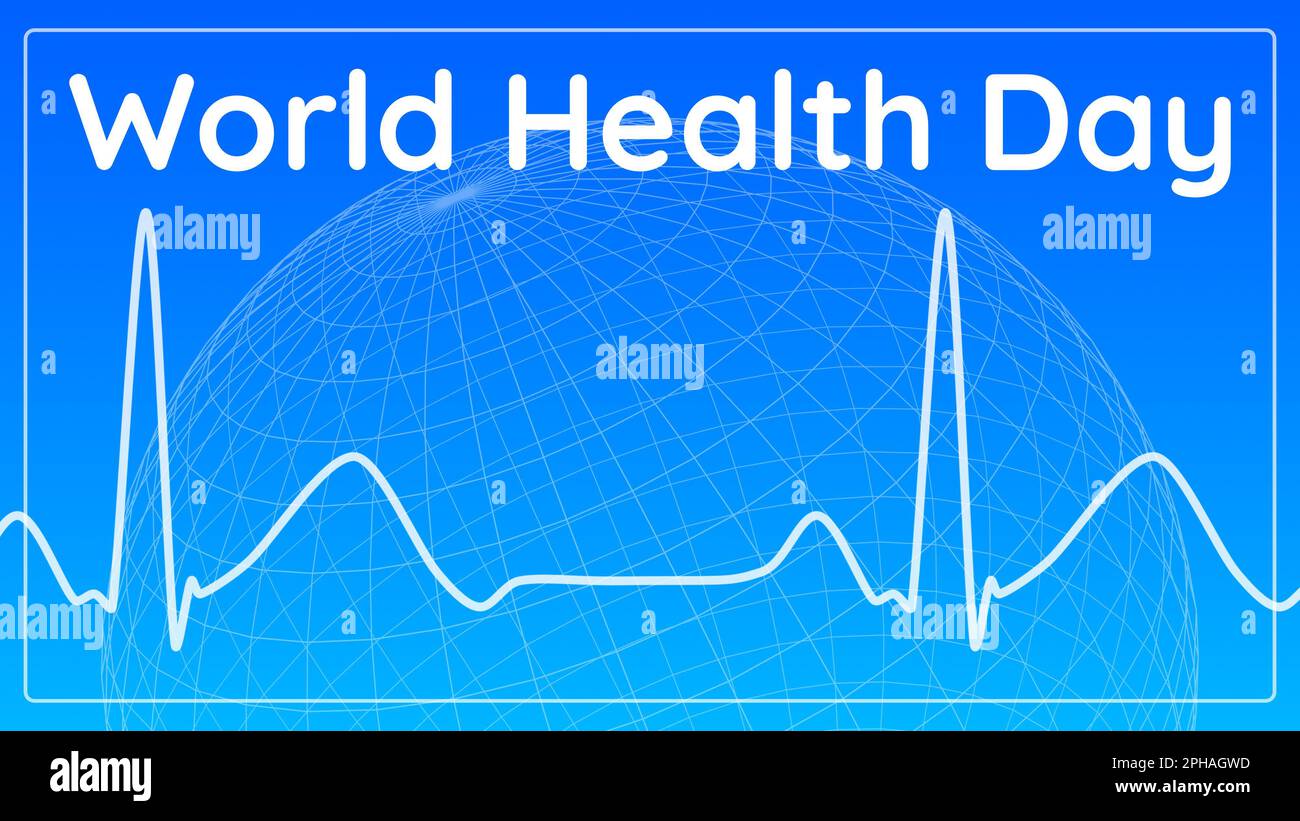 World Health Day April 7th 2023, celebrating global healthcare awareness concept with heartbeat pulse graph and earth globe illustration Stock Photo