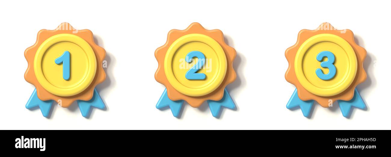 First, second and third place medals 3D rendering illustration isolated ...