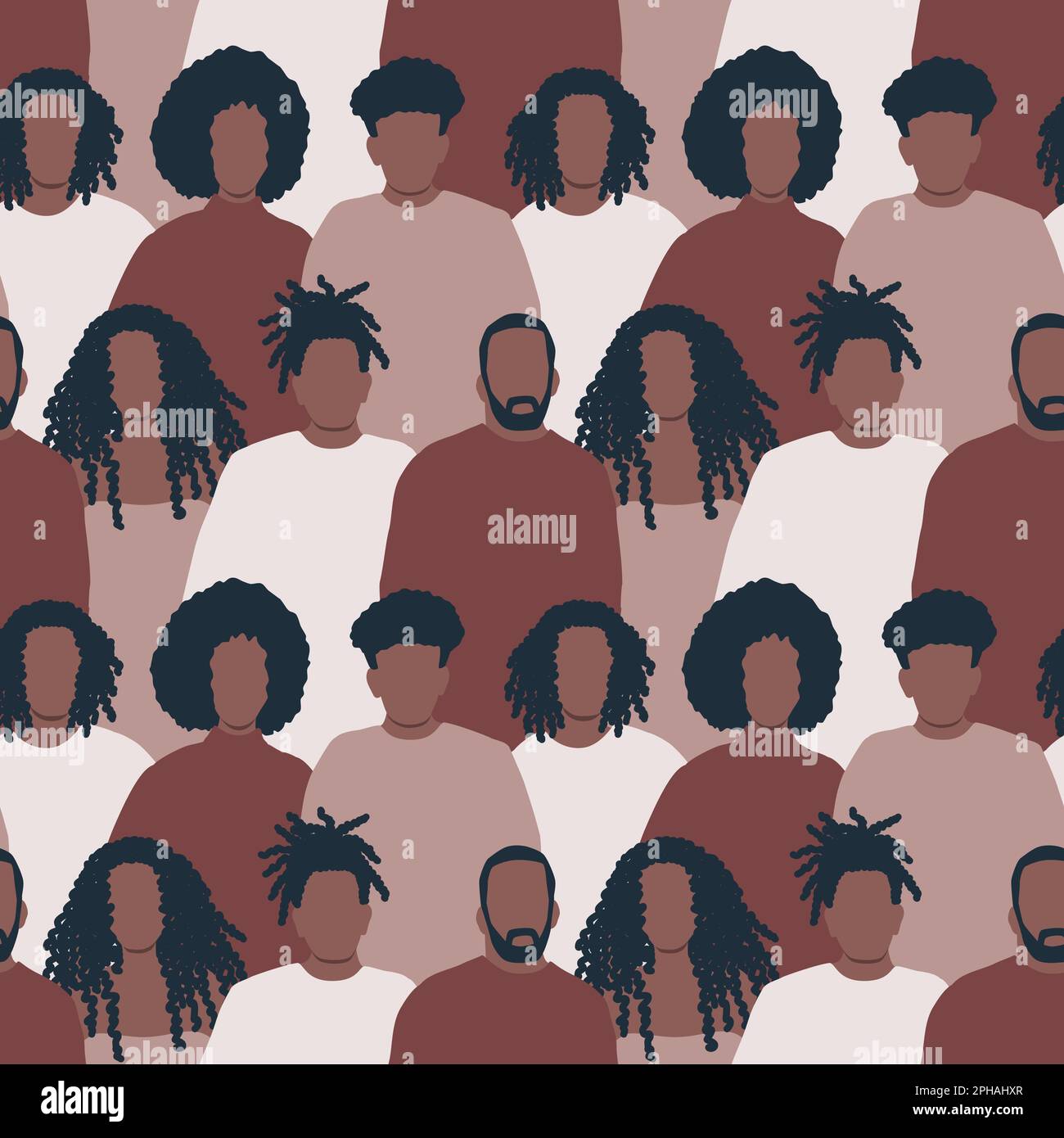 Seamless background with black men and black women. There are silhouettes of different people. Diverse group of people. Pattern with people icons Stock Vector