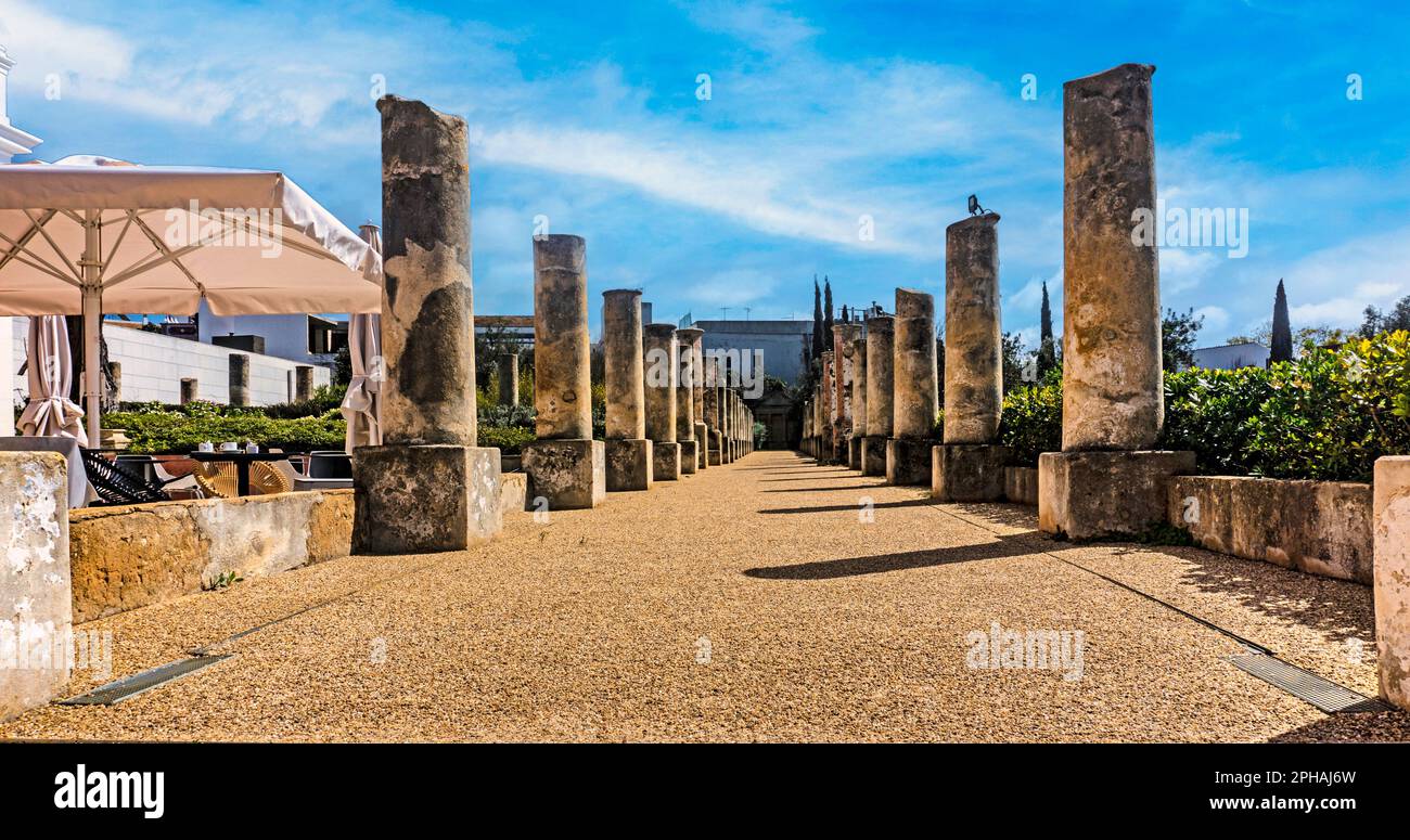 Section of the grounds of the Estoi Palace Hotel in Portugal. A building that can trace its history back to 1780s and is built in the Rococo style. Stock Photo