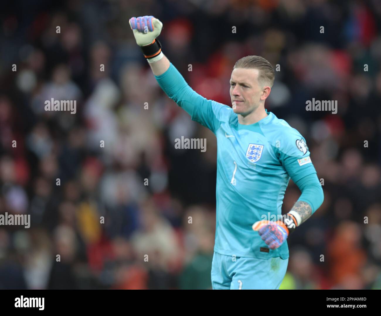 Jordan Pickford (Everton)of England punch the air after UEFA EURO 2024