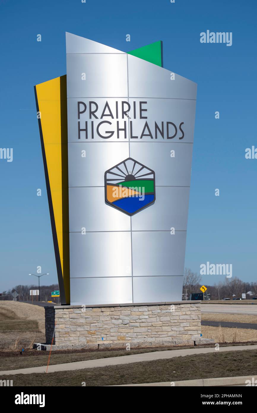 Pleasant Prairie, WI - 19 March 2023:  A Prairie highlands corporate park sign home of Haribo factory Stock Photo