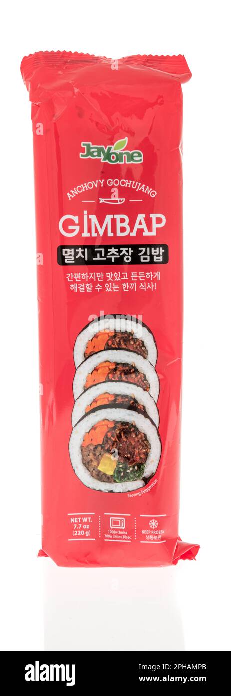 Winneconne, WI - 19 March 2023: A package Jayone gimbap on an isolated background. Stock Photo