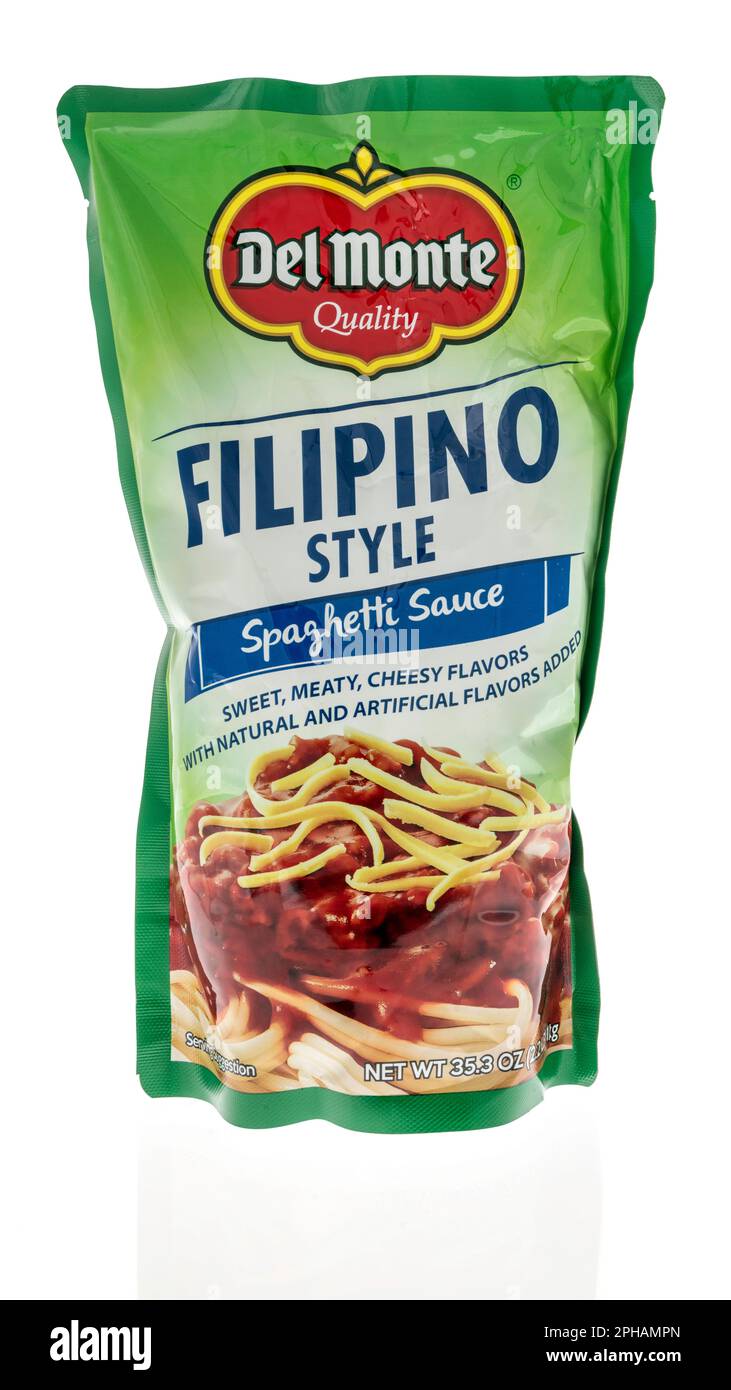 Winneconne, WI - 19 March 2023: A package of Del Monte filipino style spaghetti sauce on an isolated background. Stock Photo