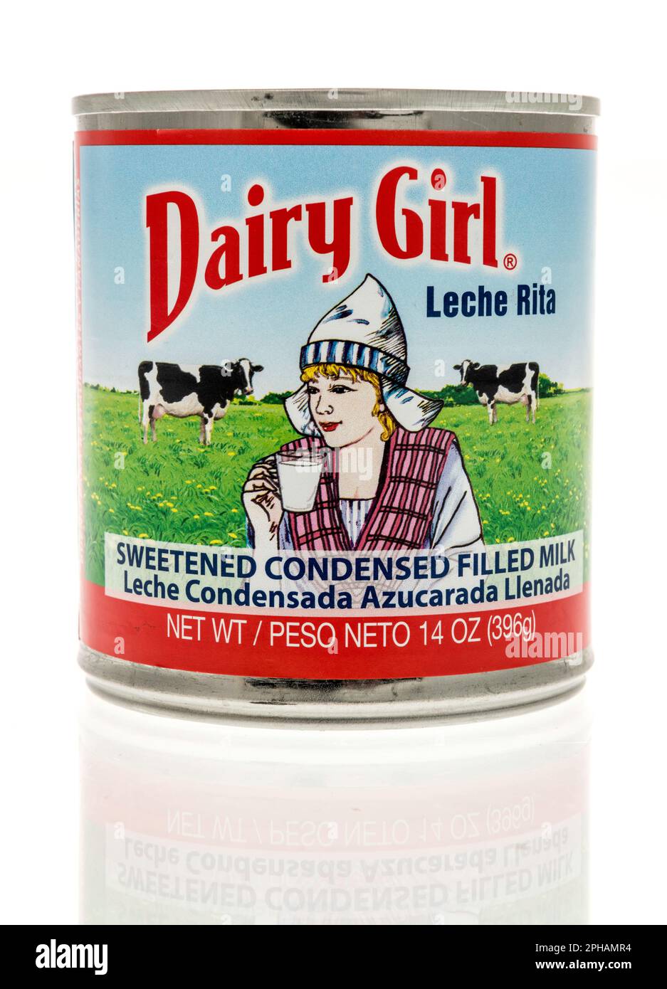 Winneconne, WI - 19 March 2023: A package of Dairy Girl condensed creamer on an isolated background. Stock Photo