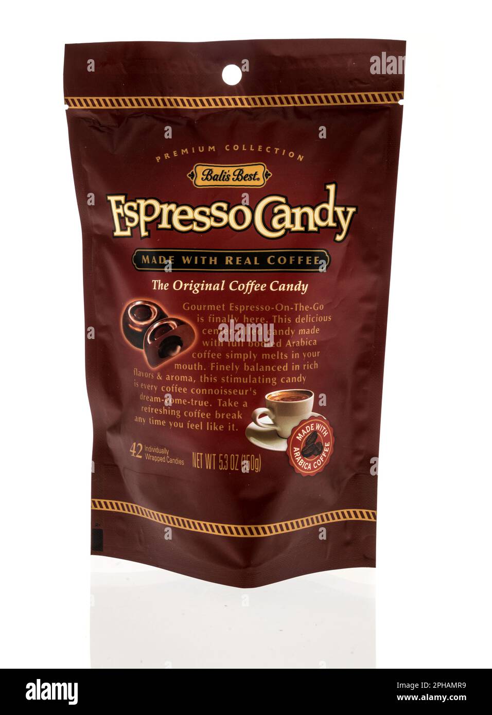 Winneconne, WI - 19 March 2023: A package of Balis best espresso candy coffee candy on an isolated background. Stock Photo