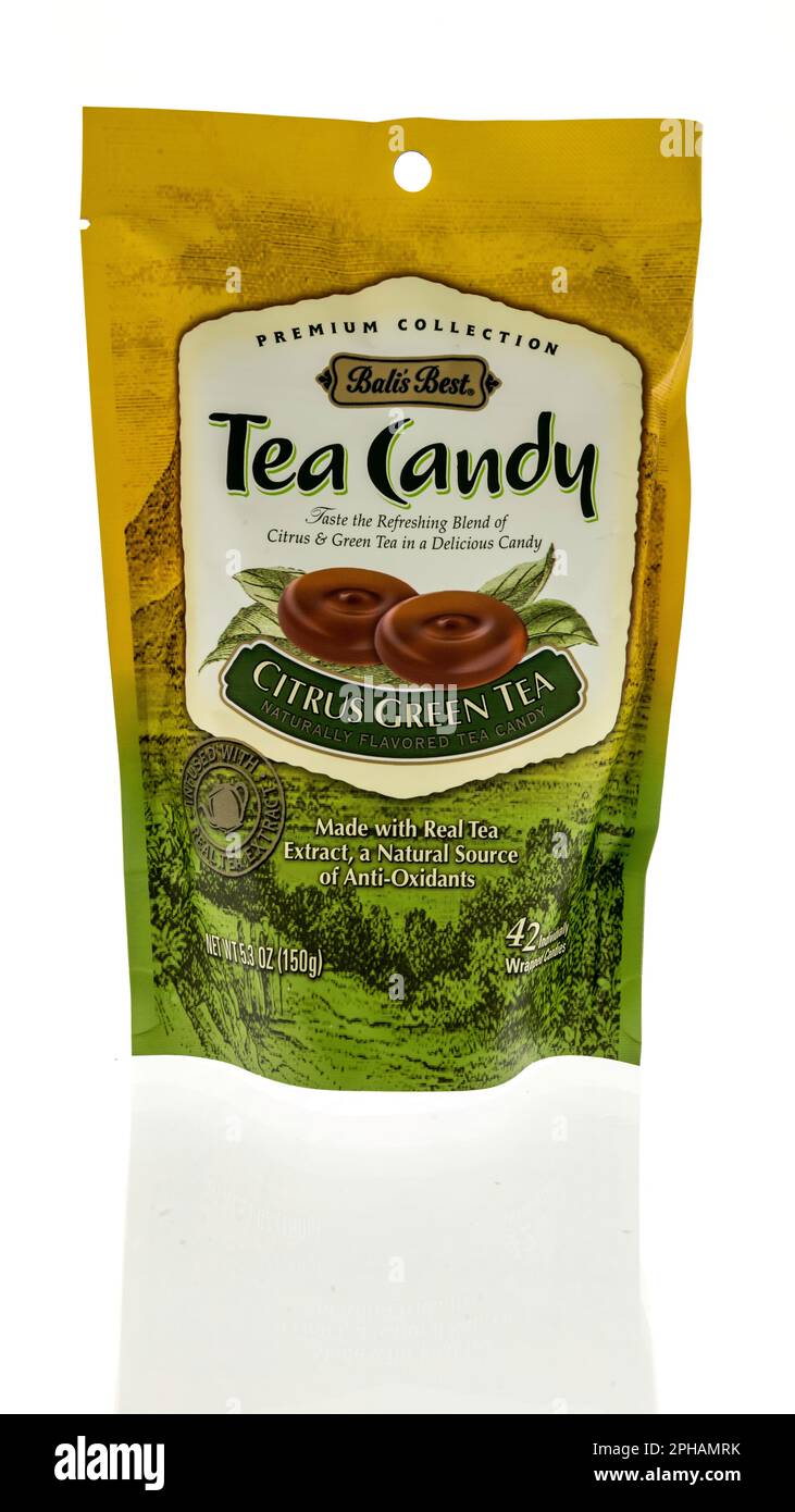 Winneconne, WI - 19 March 2023: A package of Balis best green tea candy on an isolated background. Stock Photo