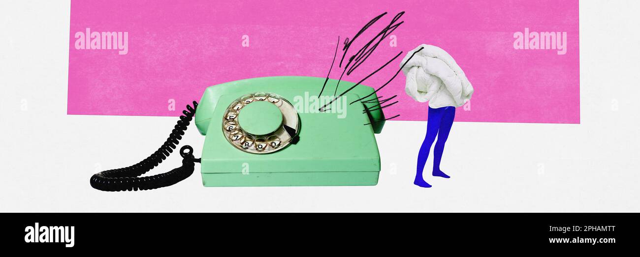 Young girl hiding inside blanket over ringing phone. Avoiding ...