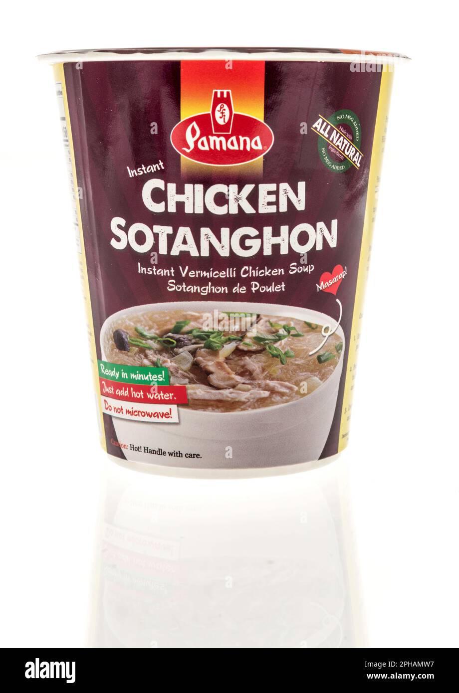 Winneconne, WI - 19 March 2023: A package of Pamana  chicken sotanghon soup on an isolated background. Stock Photo